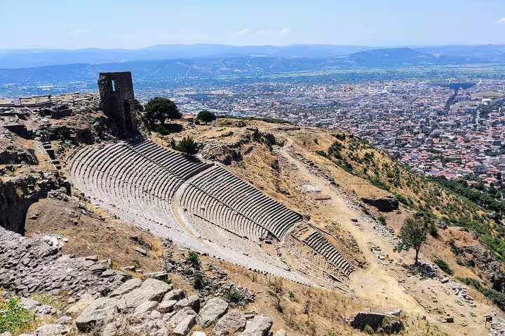 Pergamon Acropolis amphitheater overlooking Bergama valley, highlight on 4-day Kusadasi to Istanbul tour