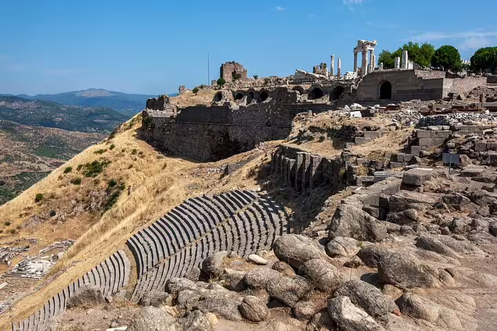 Ancient Pergamon Acropolis and hillside theater ruins in Bergama, featured on 13-day Turkey history tour