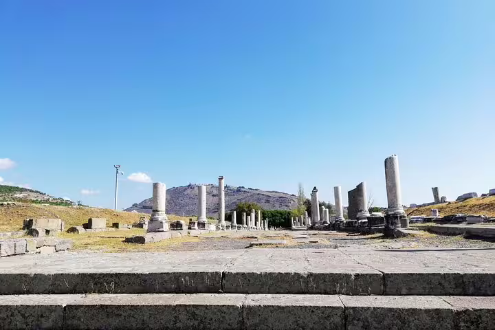 Ancient columns and ruins at Pergamon, a 7 Churches of Revelation site, on the 10-day Turkey tour from Istanbul