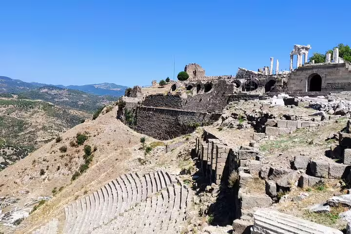 Ancient Pergamon theater and hillside ruins, cultural highlight on 4-day small-group tour from Kusadasi to Istanbul