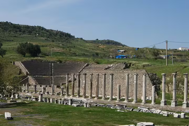 Pergamum ancient ruins with colonnaded street and hillside theater, scenic stop on 4-day Turkey small-group tour