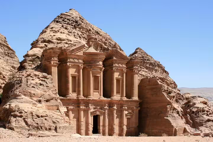Petra Monastery Ad Deir carved facade, Jordan, visited on full-day tour from Sharm El Sheikh with guide