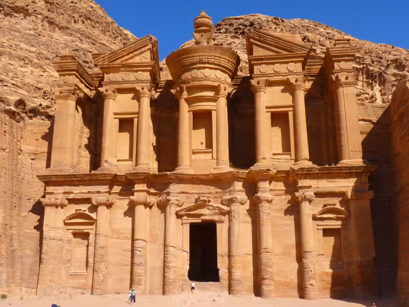 Petra Monastery Ad Deir carved sandstone facade, Jordan excursion on Experience Egypt & Jordan 5-star cruise tour