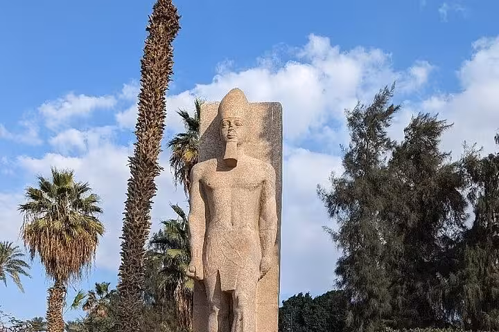 Ancient pharaoh statue in Cairo, a highlight on private Pyramids of Giza and Saqqara tour with lunch