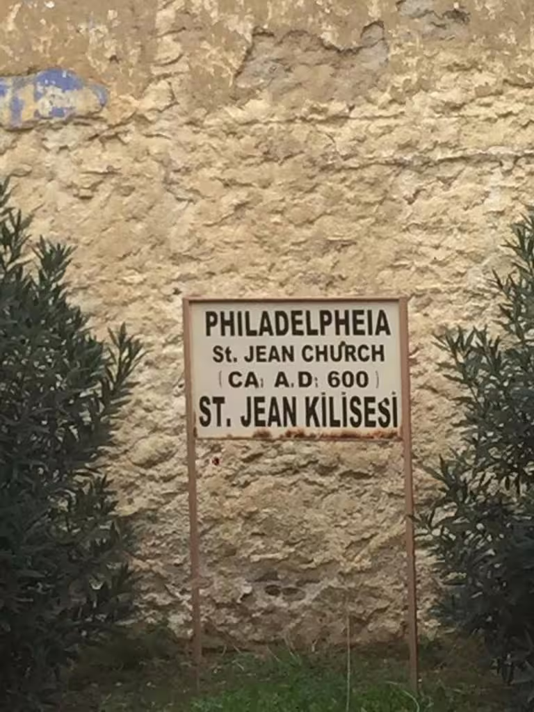 Philadelphia St Jean Church sign in Alaşehir on Seven Churches of Asia Minor tour from Istanbul, 4 nights