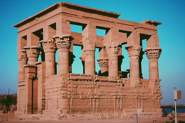 Philae Temple columns in Aswan, a highlight stop on a private full-day guided tour from Safaga port
