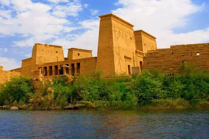 Philae Temple on the Nile in Aswan, Egypt, scenic stop on Luxor to Abu Simbel overnight tour