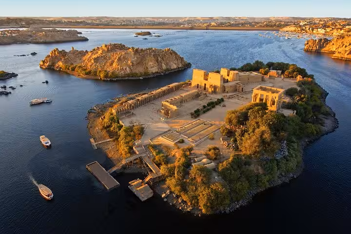 Aerial view of Philae Temple on the Nile in Aswan, Egypt highlight on 13-day Egypt Jordan Jerusalem tour