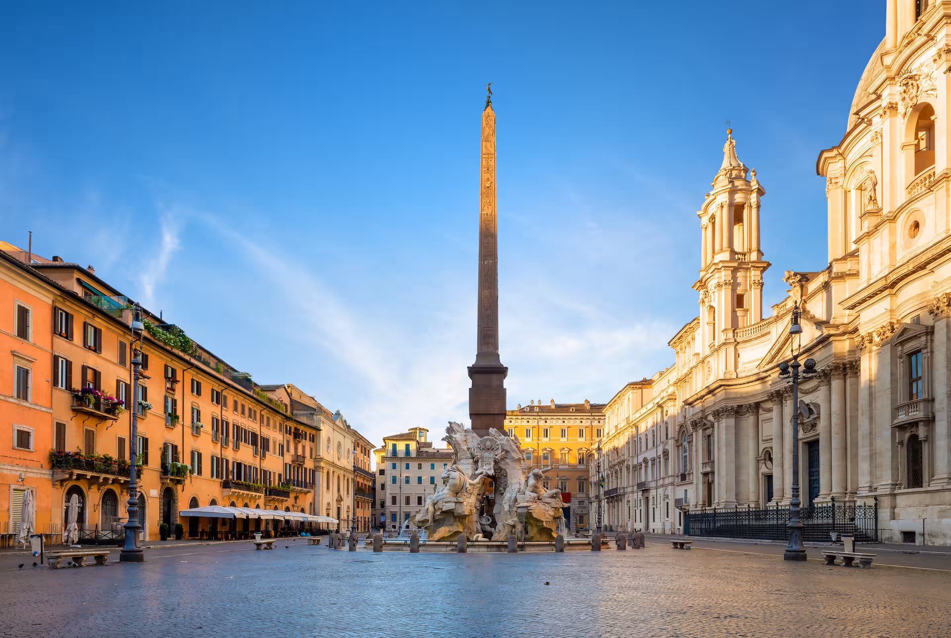 Piazza Navona with Fountain of the Four Rivers, Egyptian obelisk, and Sant'Agnese church, Rome