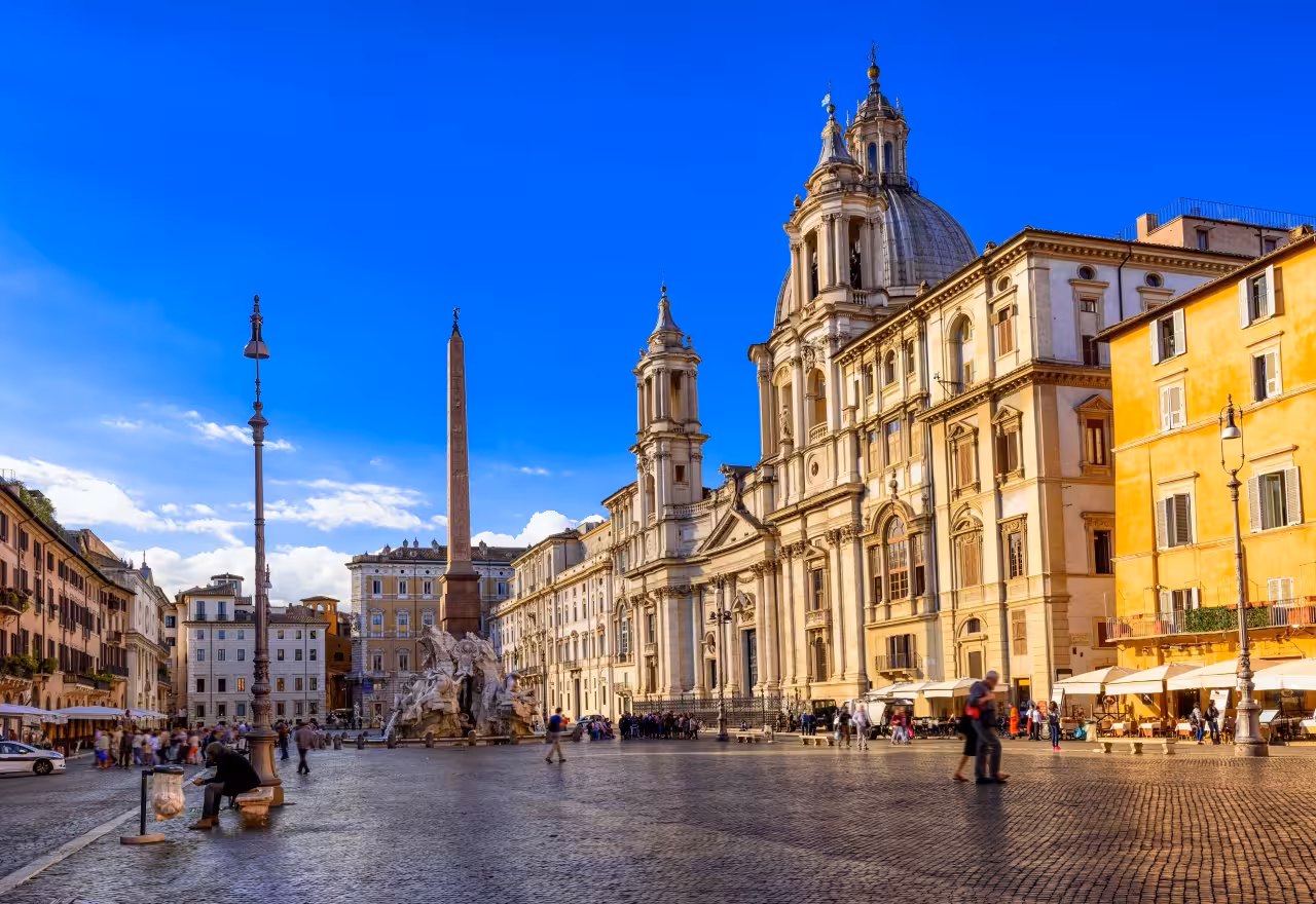 Piazza Navona with Sant’Agnese in Agone and obelisk on Truly Rome guided walking tour in Italy