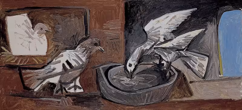 Picasso Museum Málaga artwork showing doves around a bowl, featured on Casa Natal + Museo Picasso tour