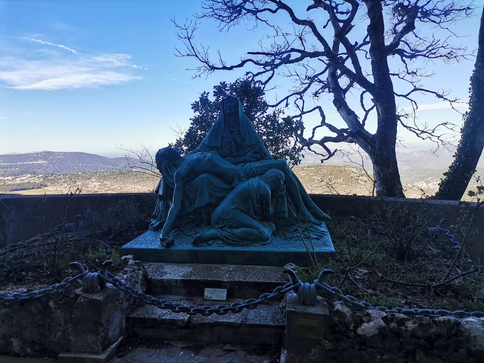 Pietà-style statue at Sainte-Baume viewpoint on sacred hike to Grotte Sainte-Madeleine, Provence