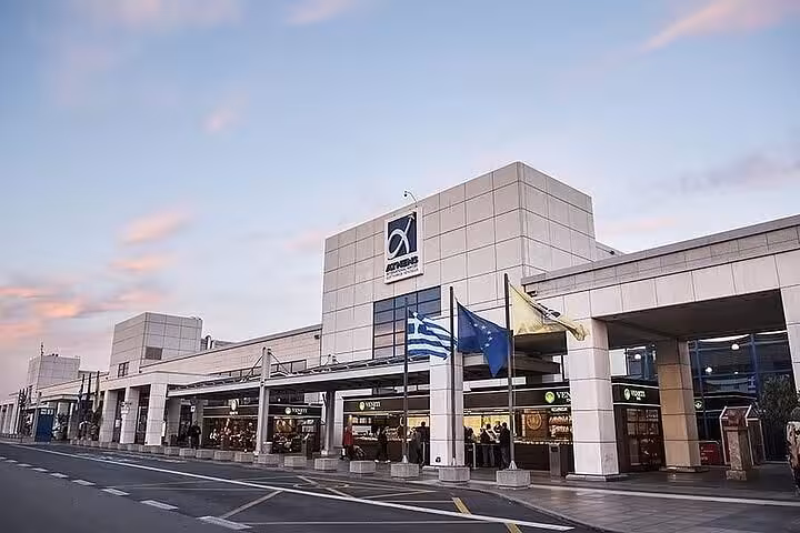 Athens International Airport terminal exterior, meet-and-greet point for Piraeus Port to ATH private transfer