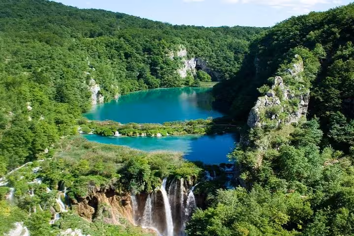 Plitvice Lakes National Park turquoise lakes and waterfalls, scenic stop on a private Split to Zagreb tour