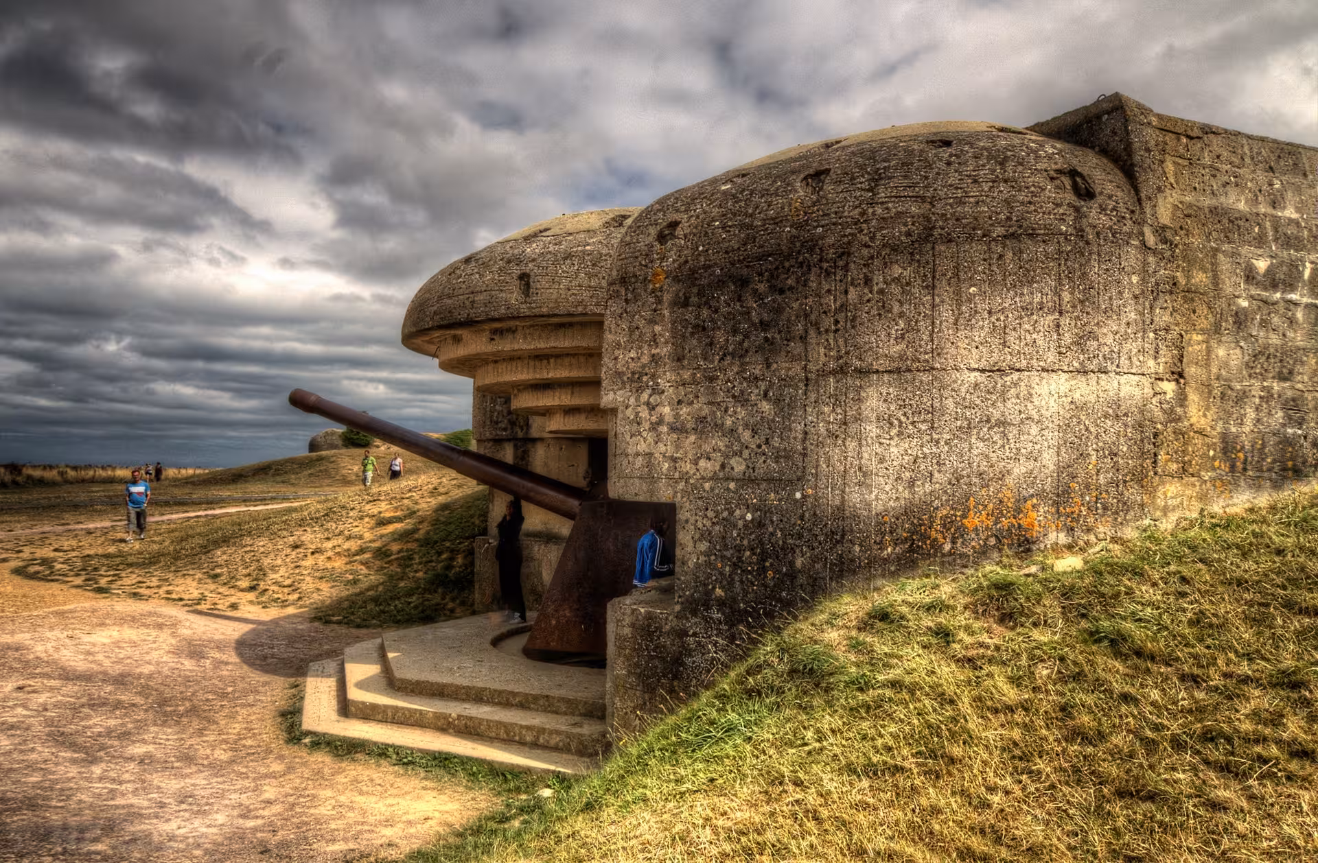 German WWII coastal bunker and artillery at Pointe du Hoc on a Normandy D-Day landing beaches small-group tour
