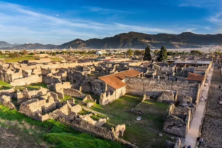 Panoramic view of Pompeii ruins near Naples, key stop on a private Pompeii and Mount Vesuvius day trip