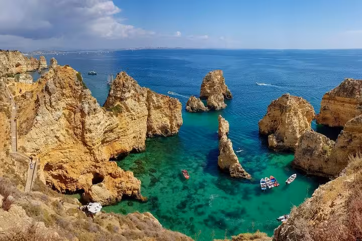 Breathtaking view of Ponta da Piedade’s rugged cliffs and turquoise waters on a private Algarve tour.