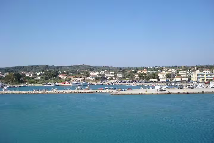 Port of Kyllini waterfront and harbor view, pickup point for private transfer to Athens with driver service