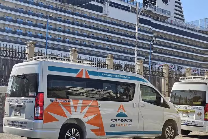 Private tour van pickup at Port Said cruise terminal for Giza Pyramids and Egyptian National Museum day trip