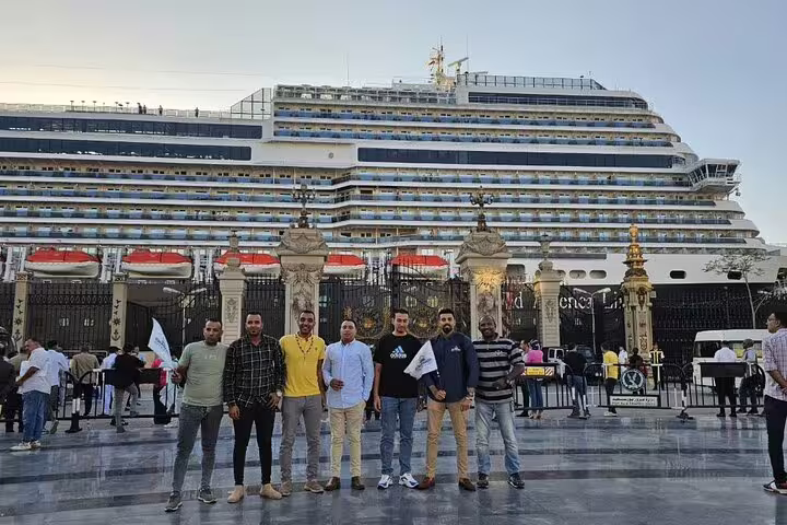Port Said cruise ship pickup for private Giza Pyramids and Sakkara day tour with local guide in Egypt