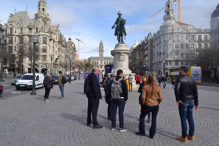 Visitors gather at Aliados Avenue in Porto, a key stop on the Porto half day tour with river cruise.