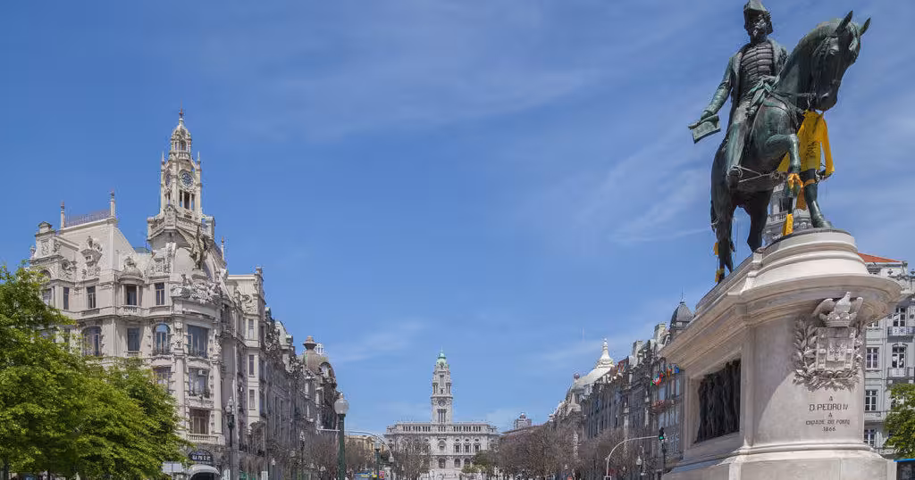 Porto Avenida dos Aliados with Dom Pedro IV equestrian statue, highlight on private half-day city tour