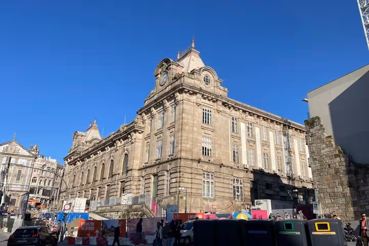 Grand historic facade of Porto São Bento railway station on a guided walking tour of Porto city center