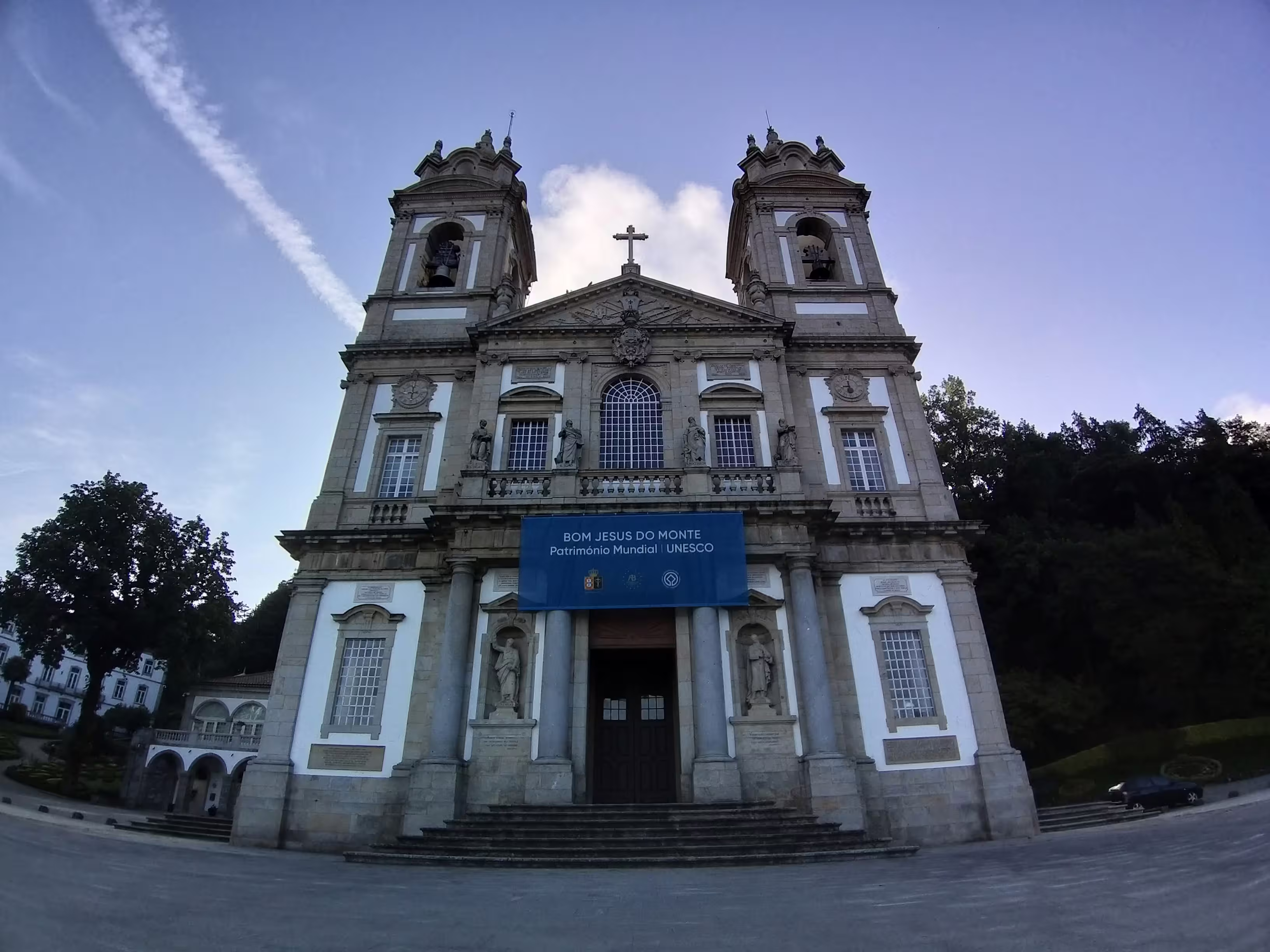 Front view of Bom Jesus do Monte, a UNESCO World Heritage site near Porto, ideal for car transfers to Viana do Castelo.