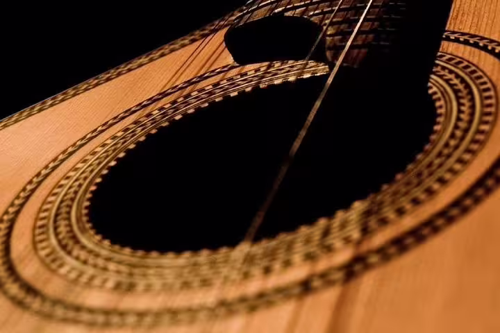 Close-up of a Portuguese guitar, highlighting intricate details, perfect for Lisbon Private Fado Night Tour listings.