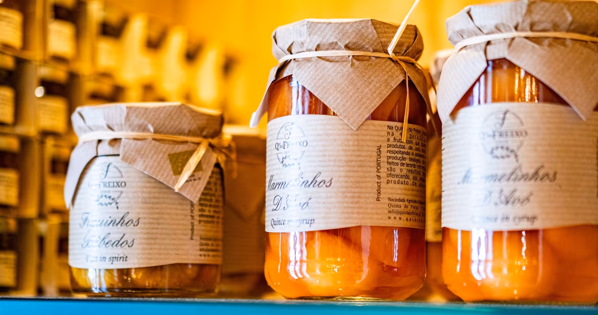 Close-up of artisanal Portuguese quince preserves sold at a local farm shop stop on the Full Day Quad Tour.