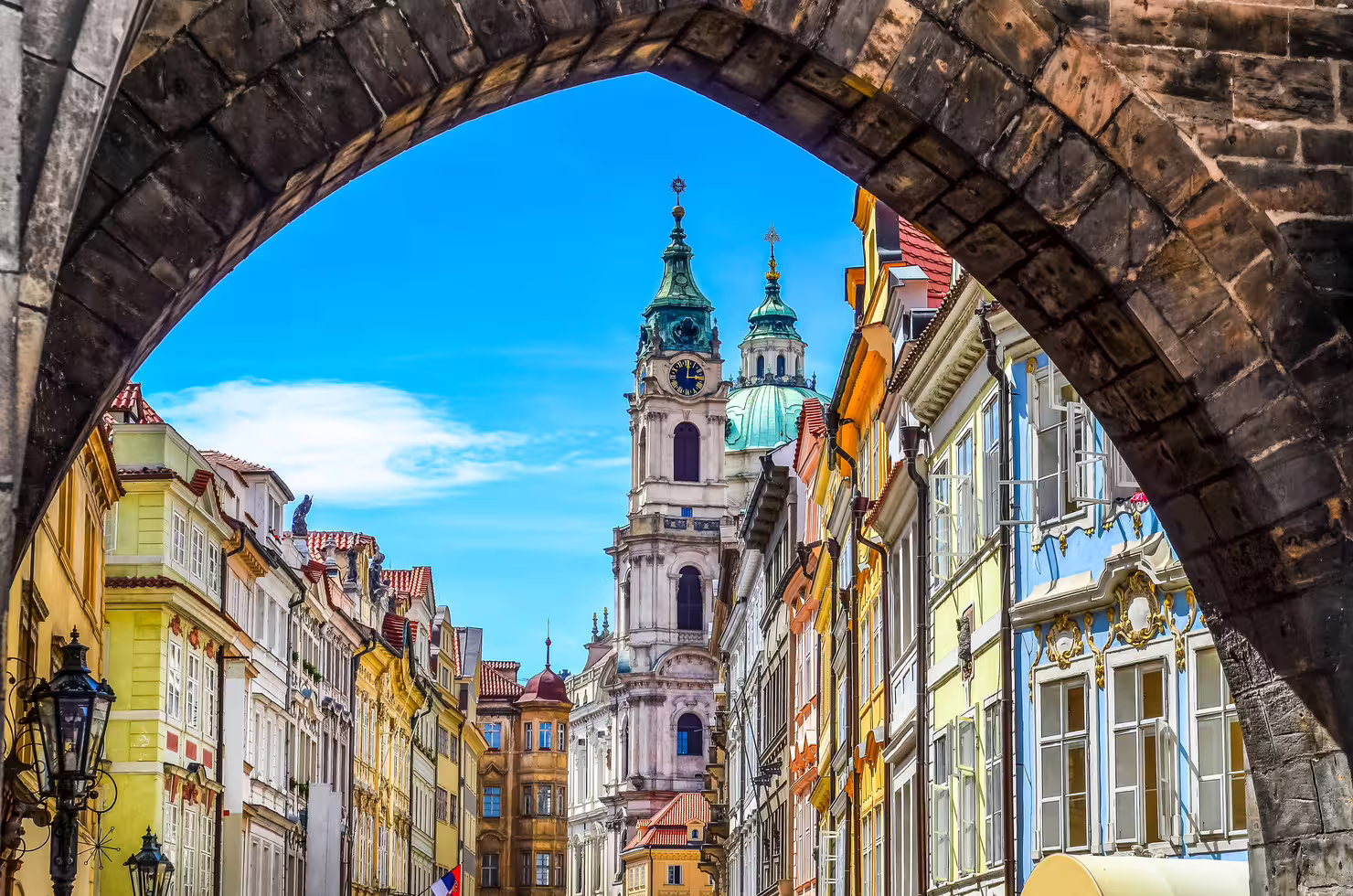 Lesser Town street view to St Nicholas Church, Prague 1-day walking tour with multilingual audioguide