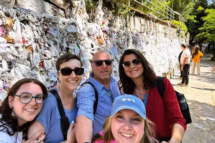 Private Ephesus tour from Bodrum selfie at House of Virgin Mary wish wall in Selcuk near Ephesus