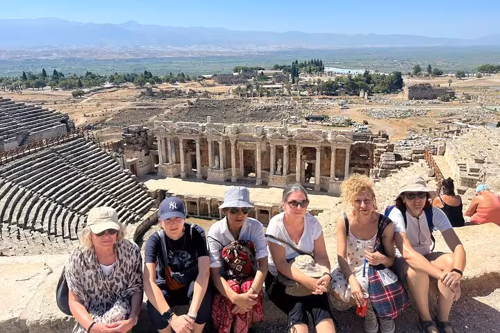 Private Ephesus tour from cruise port with group at the Great Theatre, panoramic ancient city views