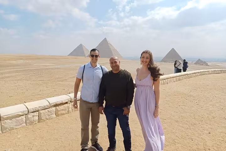 Private Giza Pyramids tour photo with local guide, panoramic desert viewpoint near Cairo, Egypt