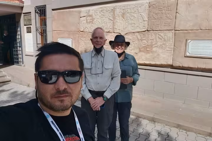Private guided tour to Hattusa from Cappadocia with travelers by Hittite relief carvings at the museum