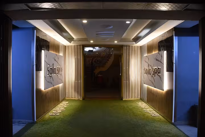 Entrance to private spa in Sharm El Sheikh with Solo Spa signage, modern lighting, and VIP privacy