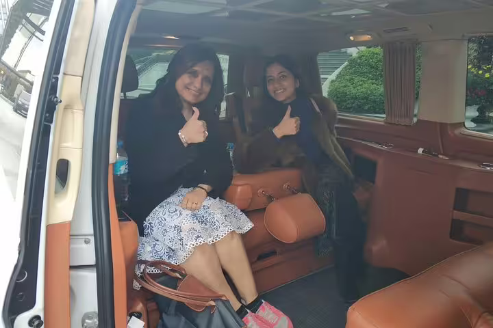 Guests enjoying a comfortable ride in a private luxury vehicle during a full-day Istanbul sightseeing tour.
