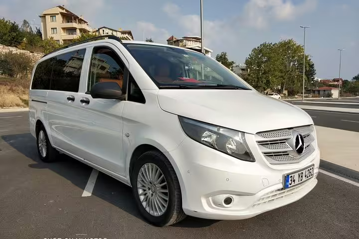 White Mercedes minivan for private Istanbul sightseeing experience, flexible itinerary and comfortable transfers