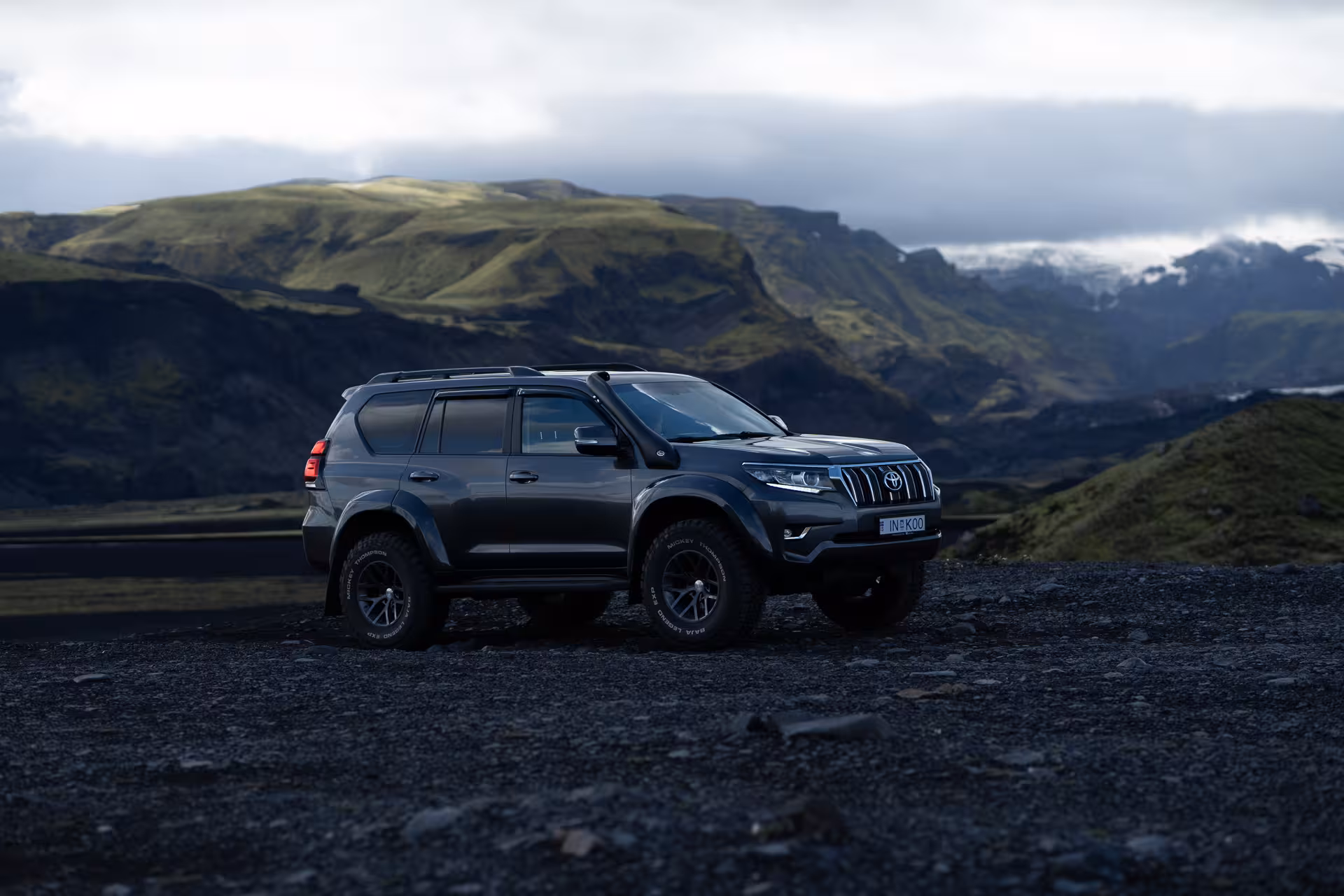 4x4 super jeep transfer for Private Katla Ice Cave Tour, driving across Iceland’s rugged South Coast terrain
