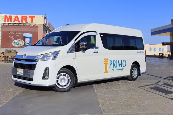 Modern private minibus for Aswan Airport transfer service, comfortable shuttle from Aswan airport to hotel