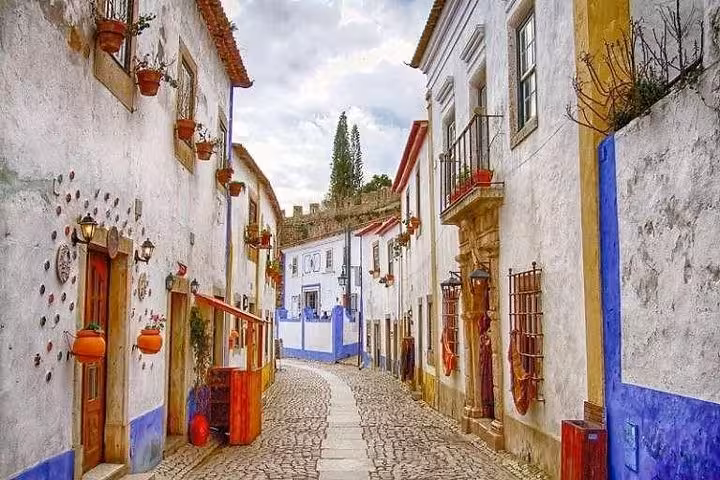Charming cobblestone street lined with colorful houses in a picturesque Portuguese village near Porto for private tours.
