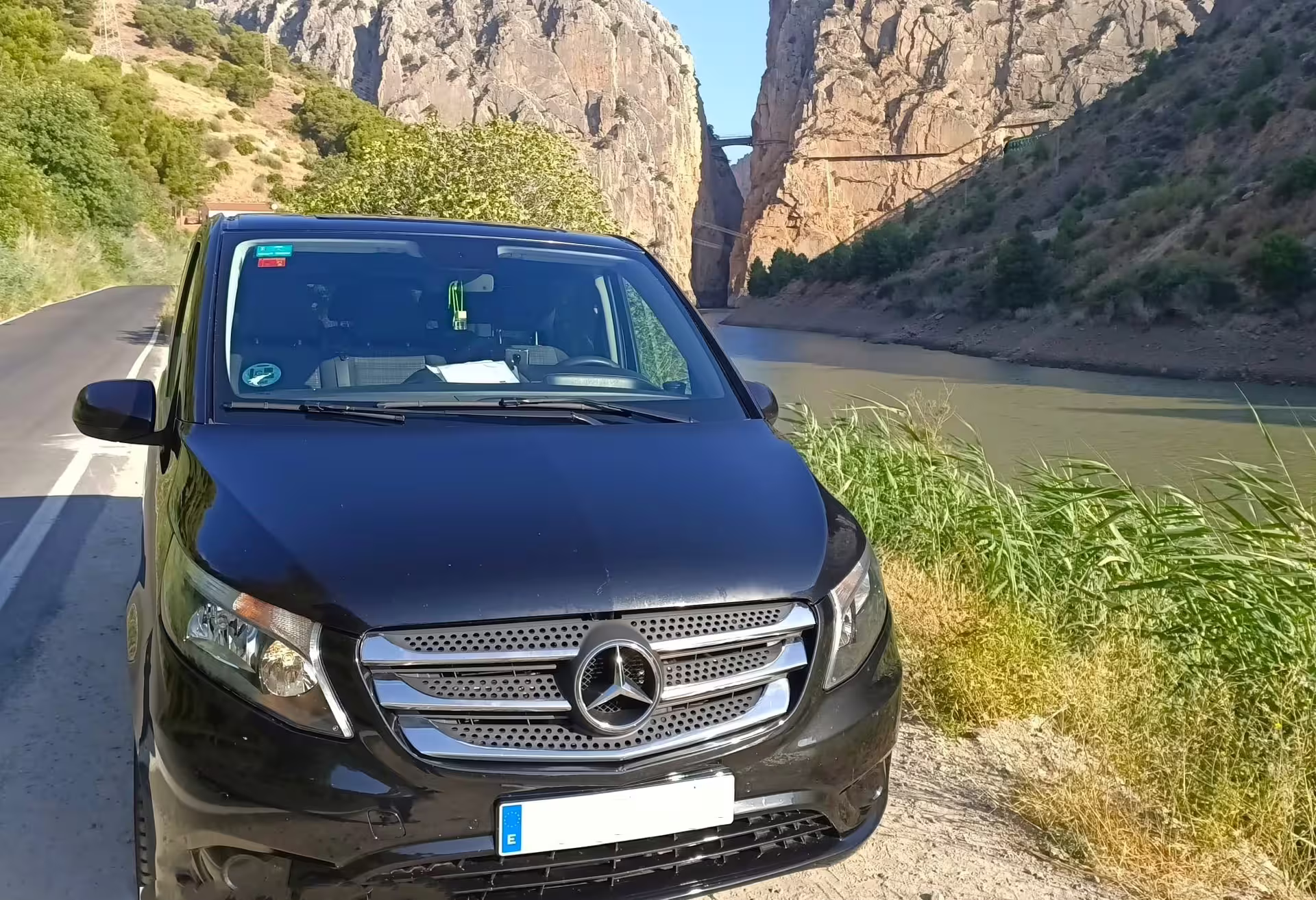 Private tour transport van by Guadalhorce River near Caminito del Rey, pickup from Marbella or Malaga
