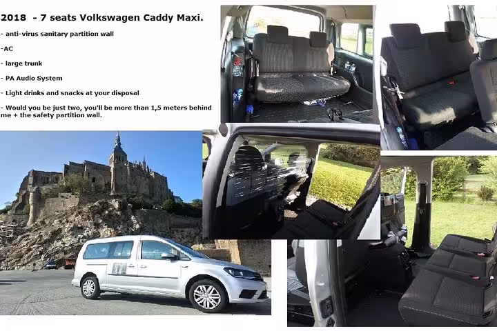 2018 Volkswagen Caddy Maxi 7-seat private tour vehicle interior and exterior with safety partition wall