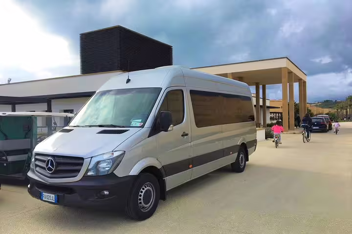 Comfortable Mercedes minivan used for private transfer between Palermo Airport PMO and Hotel Politeama in Sicily