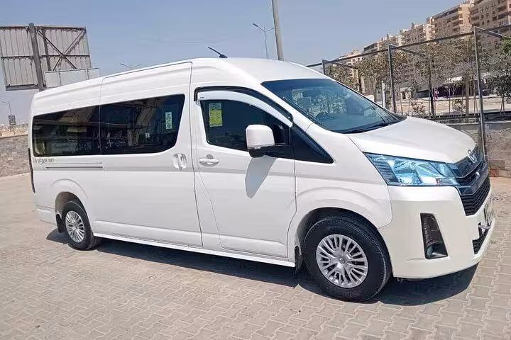 White minibus for private transfer in Sharm El Sheikh, hotel pickup and drop-off to any destination