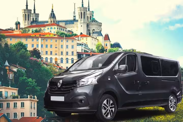 Private transfer van Marseille to Lyon with driver, pictured in Lyon city skyline background