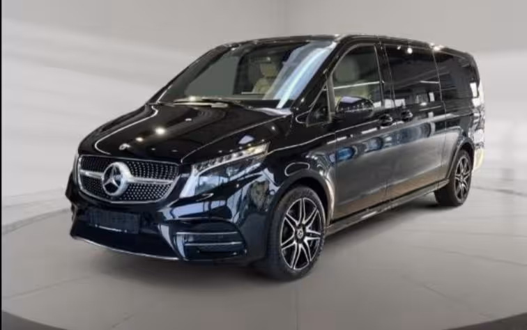 Luxurious black Mercedes V-Class van for private transfer between Zurich and Luzern, offering comfort and style.