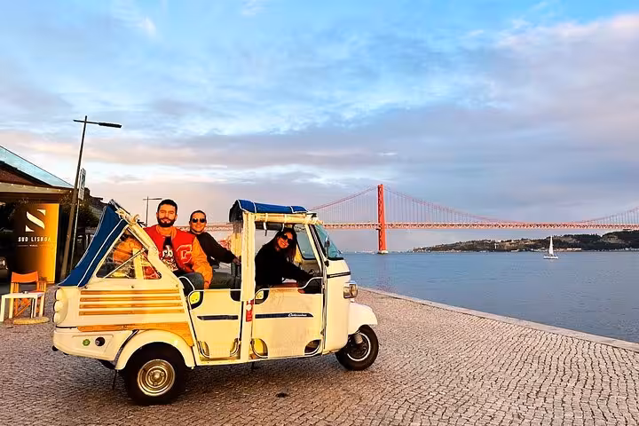 Private tuk tuk tour in Belém Lisbon by the Tagus River with 25 de Abril Bridge, pastel de nata stop