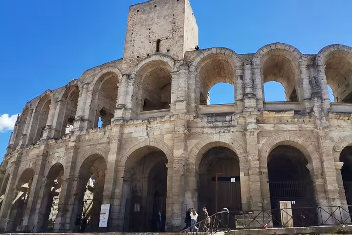 Private vehicle with driver Provence stop at Arles Amphitheatre, Roman landmark on a custom day trip