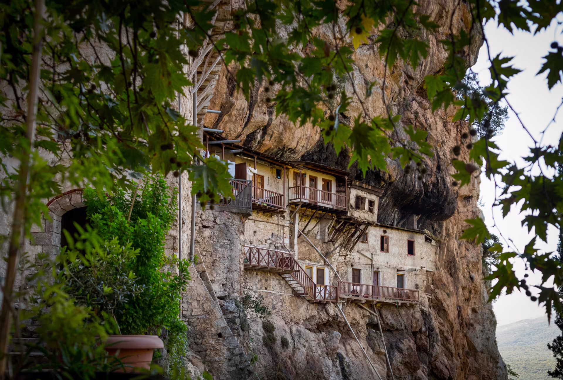 Cliffside Prodromos Monastery above Lousios Gorge, Arcadia, Greece, highlight of the guided hiking tour